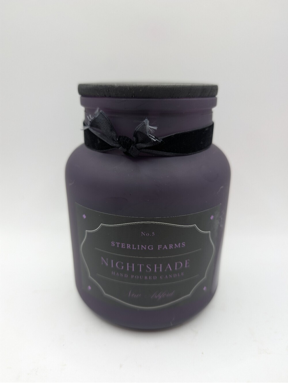 Sterling Farms Nightshade Scented Jar Candle Purple Frosted Glass Black Rose OUD